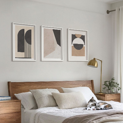Wall art set Abstract shapes beige brown