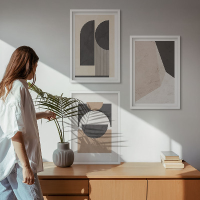 Wall art set Abstract shapes beige brown