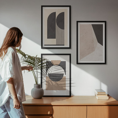 Wall art set Abstract shapes beige brown