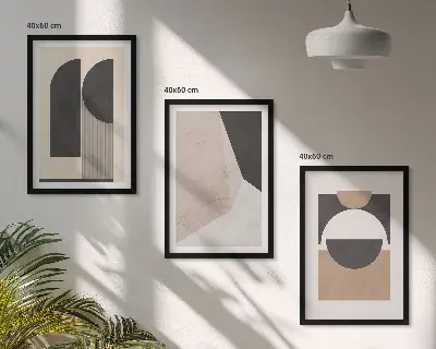 Wall art set abstract shapes in beige and brown