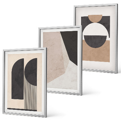 Wall art set Abstract shapes beige brown