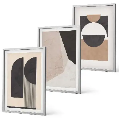 Wall art set abstract shapes in beige and brown