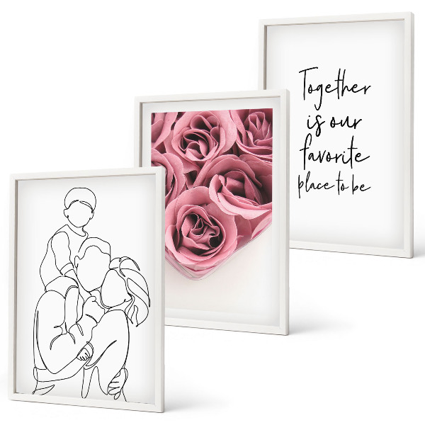 Three-piece wall art piece Family line-art rose bouquets
