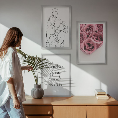 Three-piece wall art piece Family line-art rose bouquets