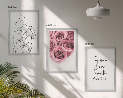 Three-piece wall art piece Family line-art rose bouquets