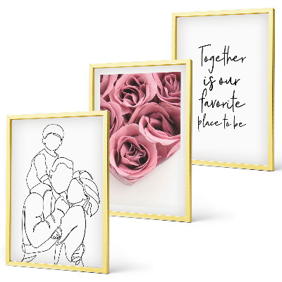 Three-piece wall art piece Family line-art rose bouquets