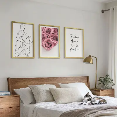 Family line art rose bouquets wall art three-piece set
