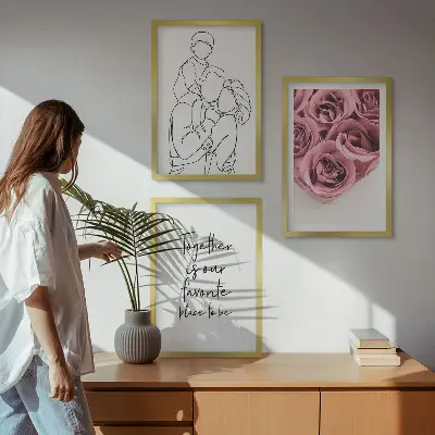 Family line art rose bouquets wall art three-piece set