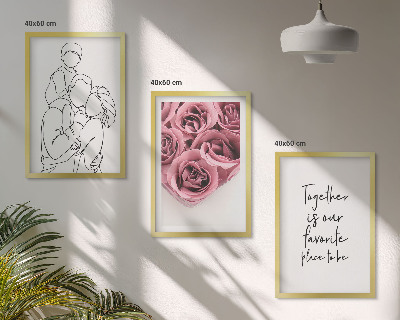 Three-piece wall art piece Family line-art rose bouquets