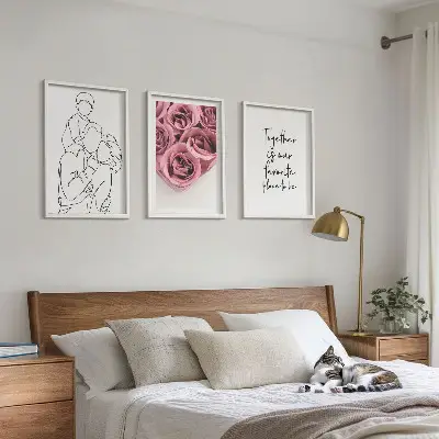 Family line art rose bouquets wall art three-piece set