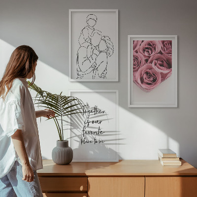 Three-piece wall art piece Family line-art rose bouquets