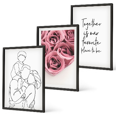 Three-piece wall art piece Family line-art rose bouquets