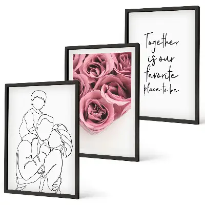 Family line art rose bouquets wall art three-piece set