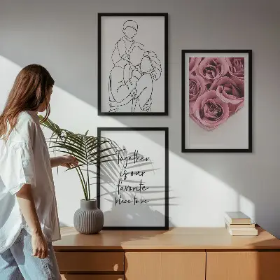 Family line art rose bouquets wall art three-piece set