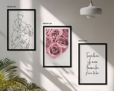 Three-piece wall art piece Family line-art rose bouquets