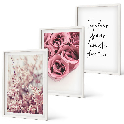Set of 3 framed wall art pieces Flowers bouquets of roses with an inscription