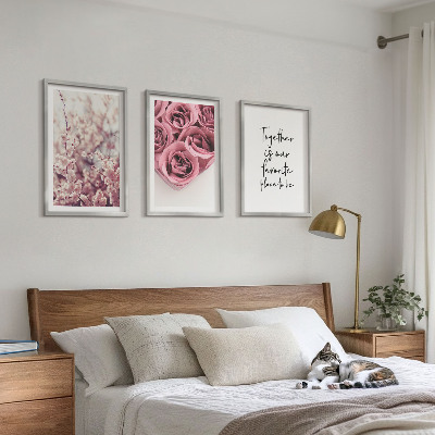 Set of 3 framed wall art pieces Flowers bouquets of roses with an inscription