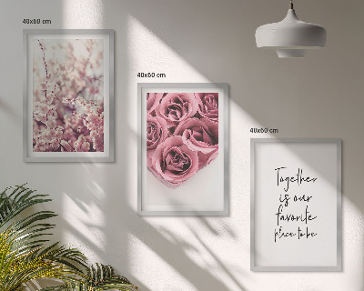 Set of 3 framed wall art pieces Flowers bouquets of roses with an inscription
