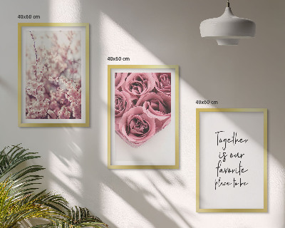 Set of 3 framed wall art pieces Flowers bouquets of roses with an inscription