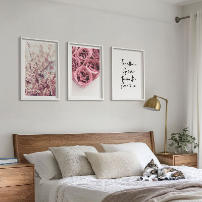 Set of 3 framed wall art pieces Flowers bouquets of roses with an inscription