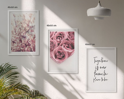Set of 3 framed wall art pieces Flowers bouquets of roses with an inscription
