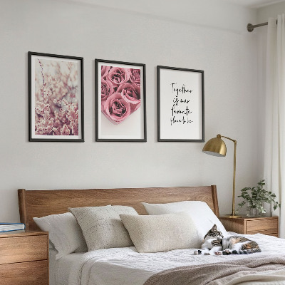 Set of 3 framed wall art pieces Flowers bouquets of roses with an inscription