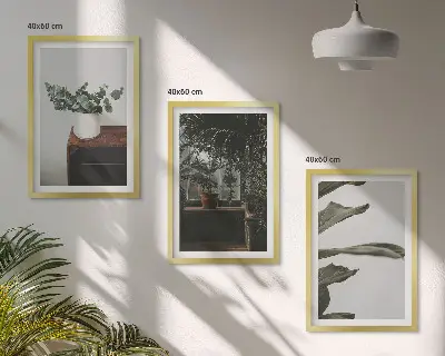 Rustic potted plants three-piece wall art set