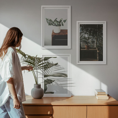 Three-piece wall art piece Rustic potted plants