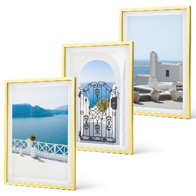 Set of 3 framed wall art pieces White Sea buildings Greece