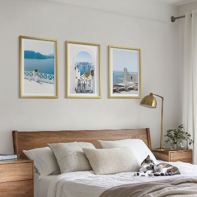 Set of 3 framed wall art pieces White Sea buildings Greece