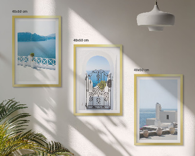 Set of 3 framed wall art pieces White Sea buildings Greece