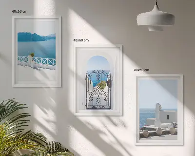 White Sea buildings Greece framed wall art set of 3 pieces