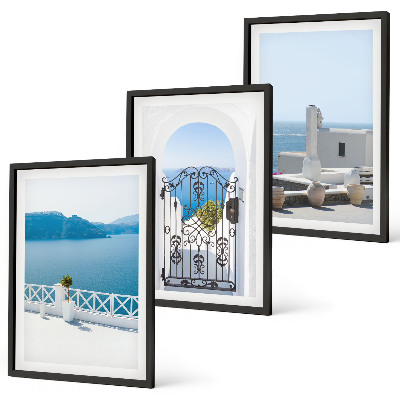 Set of 3 framed wall art pieces White Sea buildings Greece