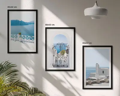 White Sea buildings Greece framed wall art set of 3 pieces