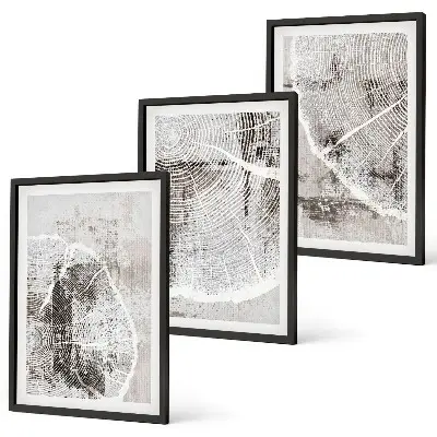 Wall art set with gray wood grain patterns