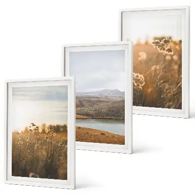 Three-piece wall art set landscapes of meadows, mountains, and a lake