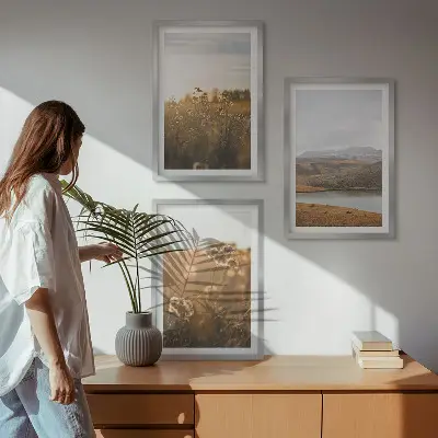 Three-piece wall art set landscapes of meadows, mountains, and a lake