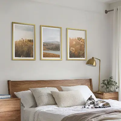 Three-piece wall art set landscapes of meadows, mountains, and a lake