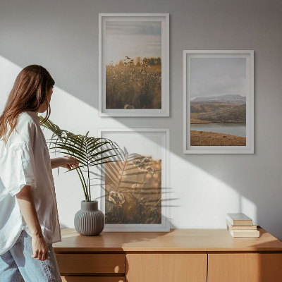 Three-piece wall art piece Landscapes meadows mountains lake
