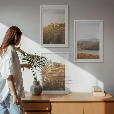 Three-piece wall art set landscapes of meadows, mountains, and a lake
