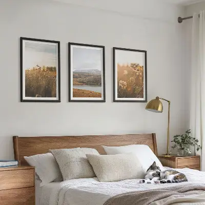 Three-piece wall art set landscapes of meadows, mountains, and a lake