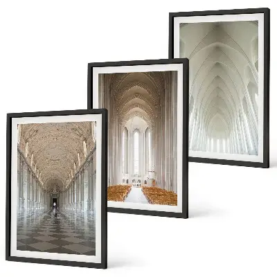 Set of 3 framed wall art pieces featuring interiors of historic buildings