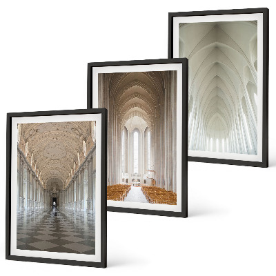 Set of 3 framed wall art pieces Interiors of historic buildings