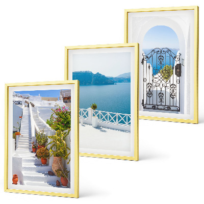 Three-piece wall art piece White stairs plants sea gate