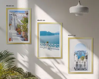 Three-piece wall art set white stairs with plants by the sea gate