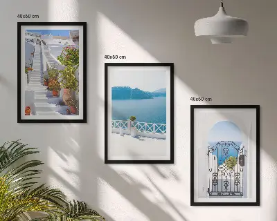 Three-piece wall art set white stairs with plants by the sea gate
