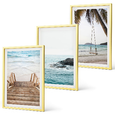 Set of 3 framed wall art pieces Stairs beach sea swing
