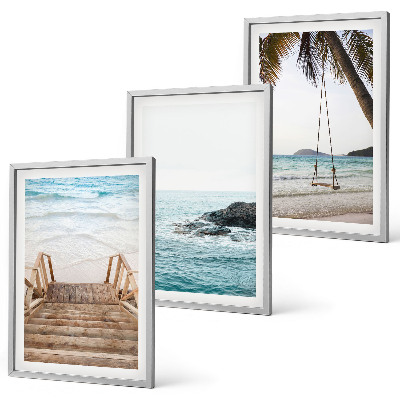 Set of 3 framed wall art pieces Stairs beach sea swing