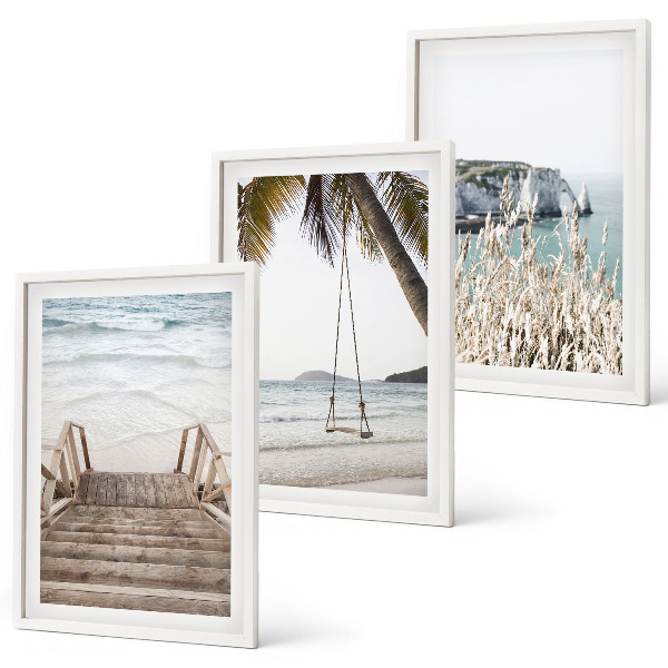 Wall art set Beach wooden stairs swing