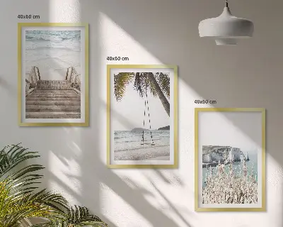 Beach wooden stairs swing wall art set 